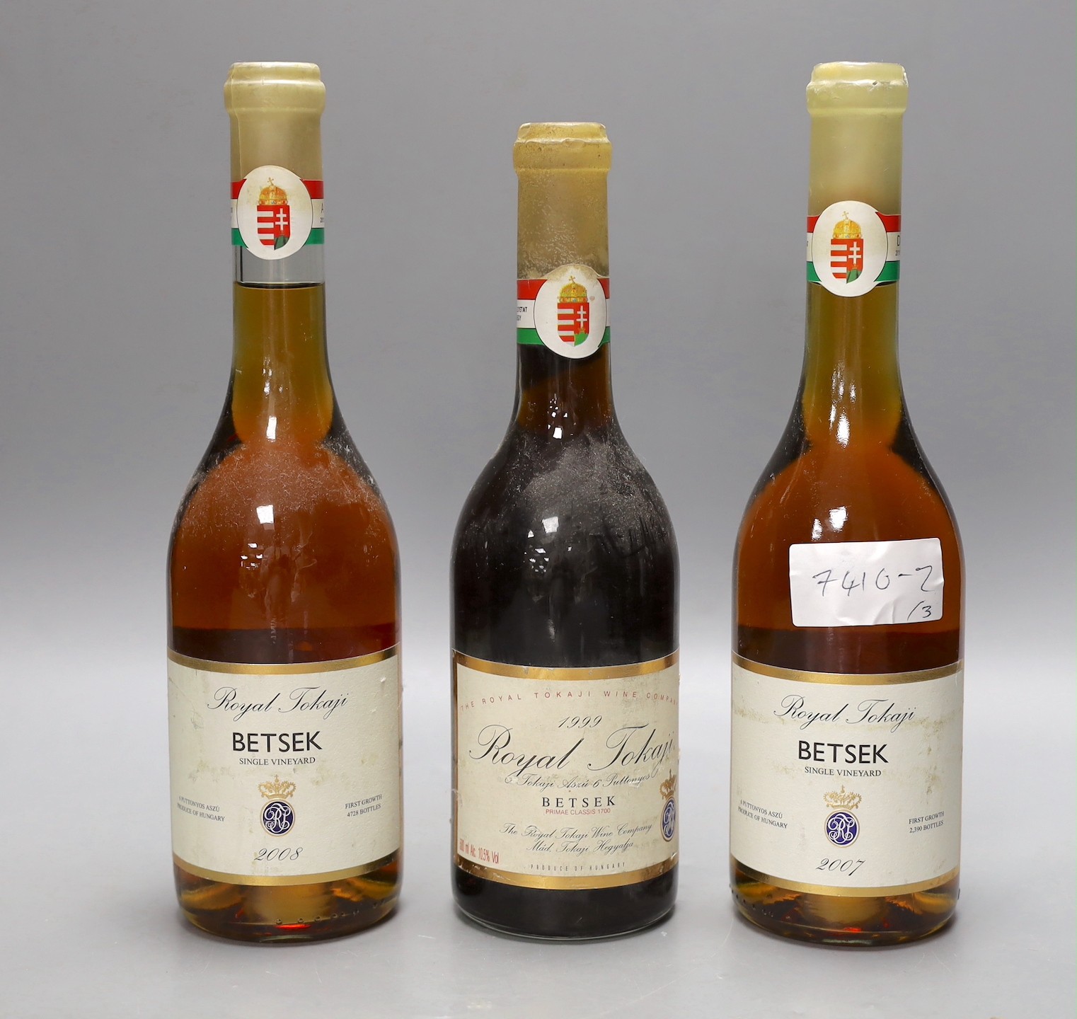 Three bottles of Royal Tokaji Betsek, 1999, 2007 & 2008.